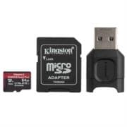 Tarjeta Micro SD Kingston Canvas React Plus 64GB micSDXC React+ SDCR2 285R UHS-II w/ADP+MLPM Reader
