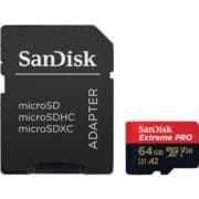 Memoria Micro SD SanDisk Extreme Pro 64GB Micro SDHC UHS-I Clase 10 V30 C/Adaptador Color Negro Rojo SDSQXCY-064G-GN6MA