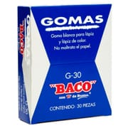 BORRADOR BACO BLANCO P/LAPIZ MEDIANO C/30 BORRADORES