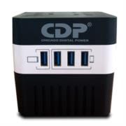 Regulador de voltaje CDP RU-AVR604 600VA/300W indicadores LED de funcionamiento 4 contactos NEMA 5-15R y 4 puertos USB 