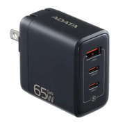 Cargador de USB Adata de Pared 65W con 2 Puertos Tipo C y 1 Puerto USB a Enchufe Plegable colo Negro