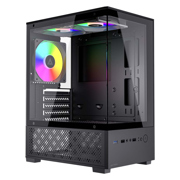 Gabinete Mini Acteck Torre Panorak GC600 M ATX 3 ventiladores FRGB doble USB panel y frente de cristal negro