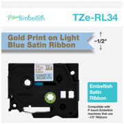 Cinta de raso Brother TZERL34 color azul con letra dorada 12 mm con 4 m para rotulador P-Touch