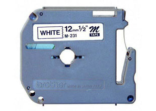 Cinta Brother M231 No Laminada Negro sobre Blanco 12mmx8m Compatibilidad PT85 