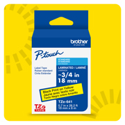 Cinta Laminada Brother Estandar Texto negro sobre cinta amarilla de 18mm x 8m
