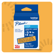 Cinta Laminada Brother Estandar Texto negro sobre cinta naranja fluorescente de 18mm x 5m