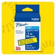 Cinta Laminada Brother Estandar Texto negro sobre cinta amarilla de 24mm x 8m