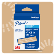 Cinta Laminada Brother Estandar Texto blanco sobre cinta dorada de 12mm x 8m