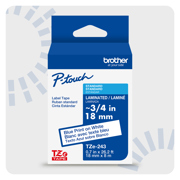 Cinta Laminada Brother Estándar Texto Azul sobre Cinta Blanca de 18mm x 8m