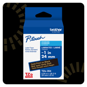 Cinta Laminada Brother Estandar Texto dorado sobre cinta negra de 24mm x 8m