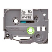 Cinta Brother TZeS221G Laminada Súper Adhesiva Texto Negro Fondo Blanco 9mmx8m