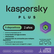Licencia Antivirus ESD Kaspersky Plus 2 Años 5 Dispositivos 3 Cuentas KPM