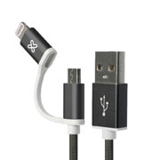 Cable 2 en 1 Klip Xtreme Lightning y Micro USB KAC-210BK trenzado Certificado Apple 1m Negro