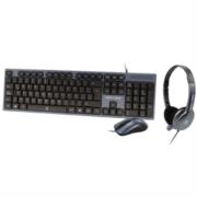 Kit Alámbrico Perfect Choice 3en1 Teclado-Mouse-Diadema para Oficina Color Azul