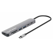 Docking USB-C Manhattan 7 puertos HDMI 2xUSB-A USB-C Datos PD Lector