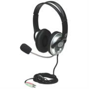 Audífonos Manhattan Estéreo Clásicos Micrófono Extensión Metálica Flexible Color Negro-Plata