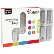 Kit 10 Memorias USB Stylos 16GB ST100 Conexion Tipo A 2.0 Metalica Plata